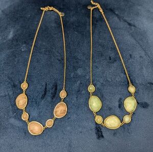 2 Talbots Semi-Precious Stones Necklaces Gold Chain & Pastel Gem Pink Green